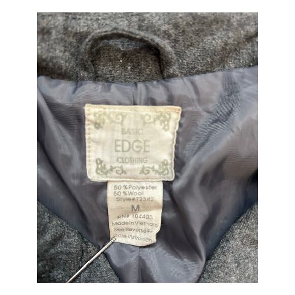 Basic Edge Clothing Gray Button Lined Pea Coat Wool Blend Women Size Medium - Picture 3 of 7